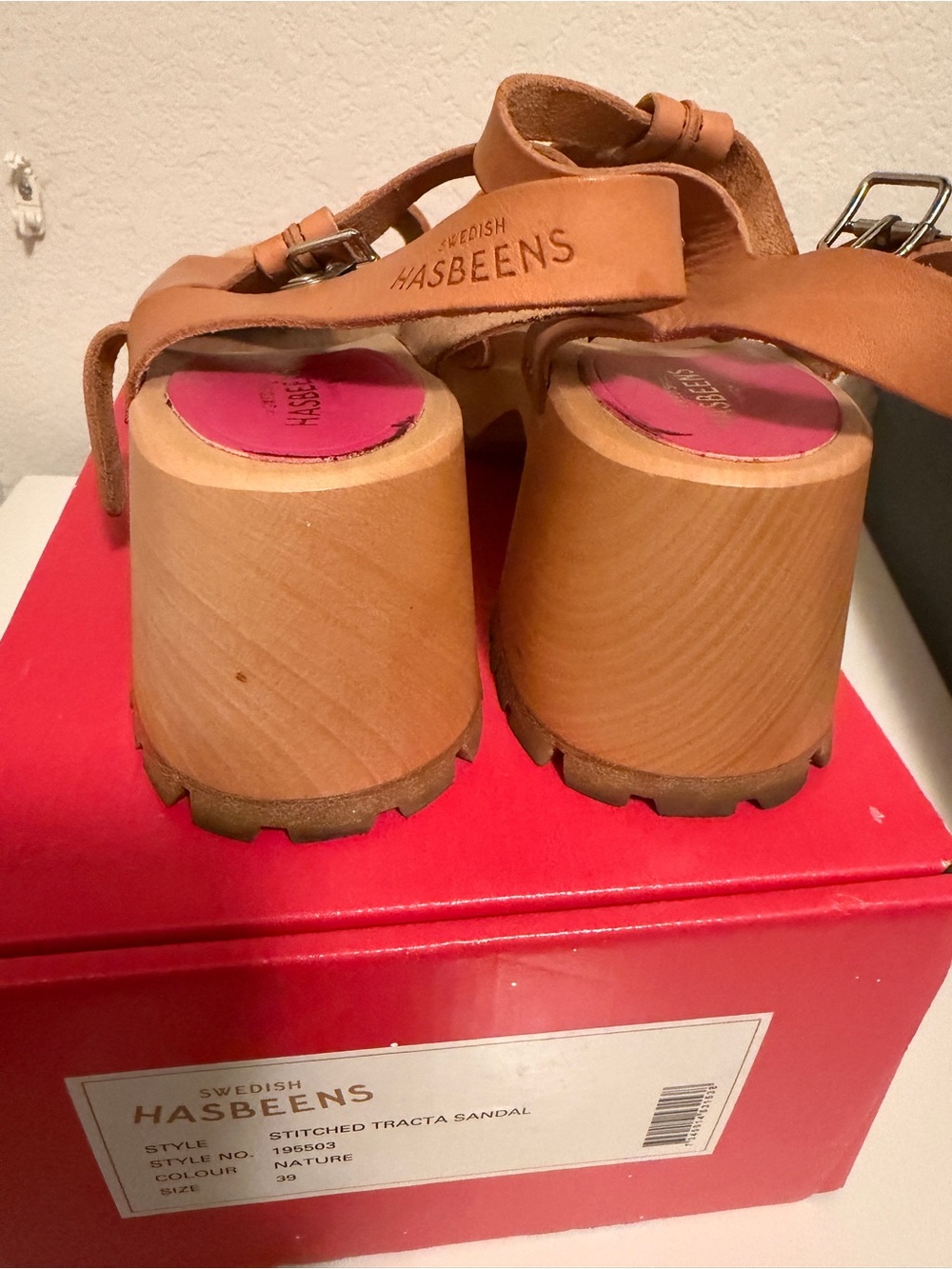 Swedish Hasbeens Stitch Tracta Tan Leather T-Strap Block Heel Sandals - Women - Picture 5 of 6